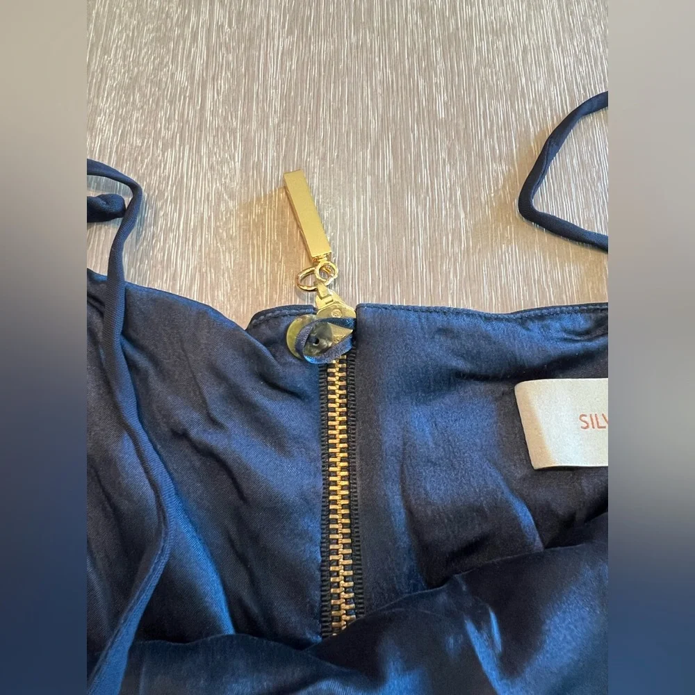 Silvia Tcherassi Navy Blue Satin bow Tie-Front Crop bandeau Top women’s small - Picture 6 of 10